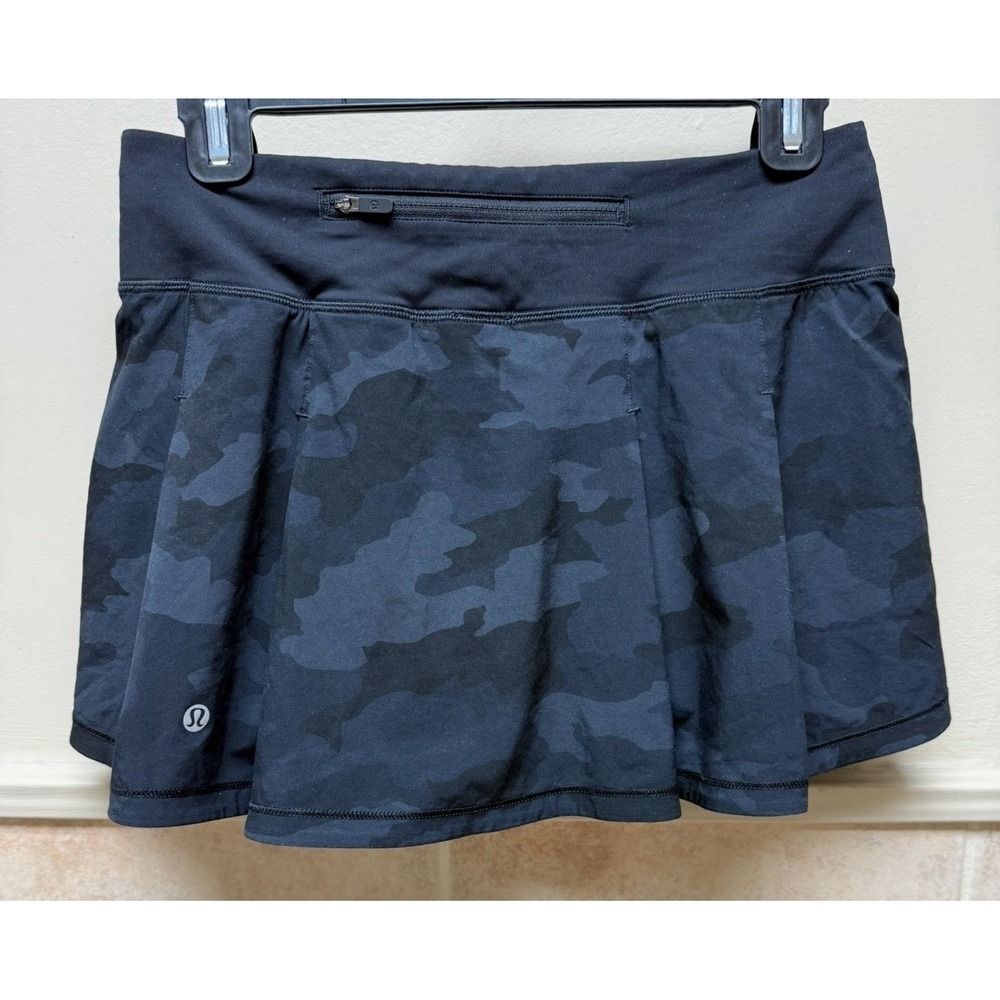 Lululemon Pace Rival Mid-Rise Skirt.Heritage 365 Camo Deep Coal Multi/Black.Sz 4 - Picture 4 of 15